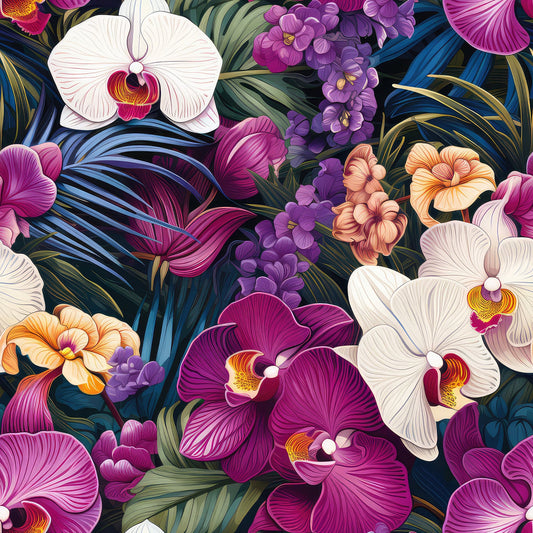 Exotic Orchid Flowers Pattern 2 Quilting Cotton Fabric