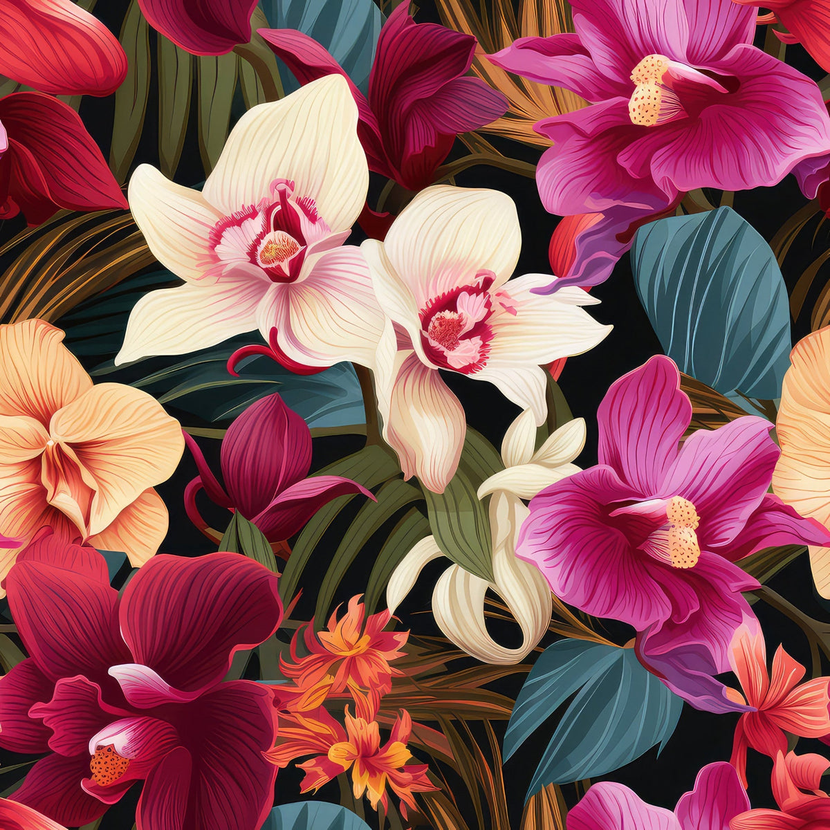 Midnight Jungle Blooms Pattern 6 Minky Fabric