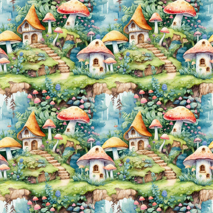 Toadstool Village Pattern 1 Minky Fabric