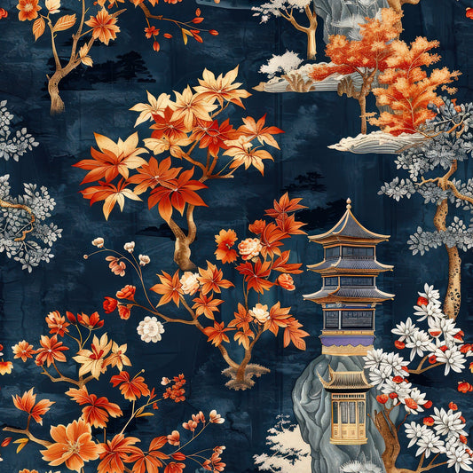 Fall Cottagecore Chinoiserie Pattern 10 Quilting Cotton Fabric