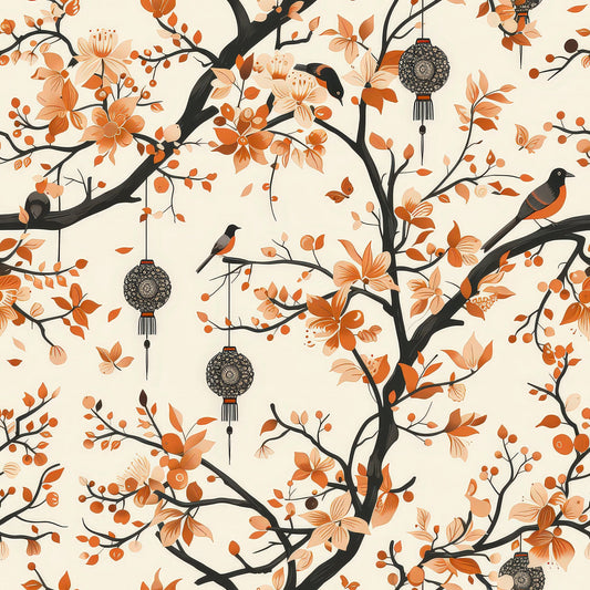 Fall Cottagecore Chinoiserie Pattern 12 Quilting Cotton Fabric