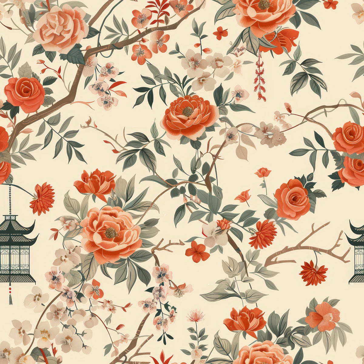 Persimmon Pagoda Pattern 1 Minky Fabric