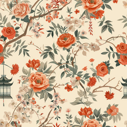 Persimmon Pagoda Pattern 1 Minky Fabric