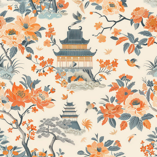 Fall Cottagecore Chinoiserie Pattern 2 Quilting Cotton Fabric