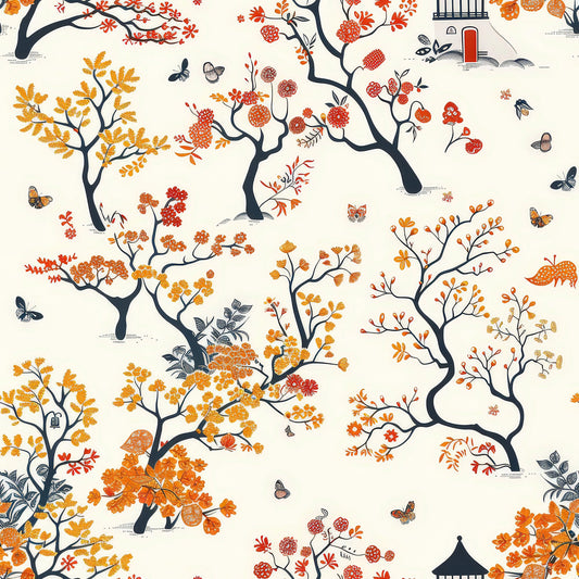 Fall Cottagecore Chinoiserie Pattern 5 Quilting Cotton Fabric