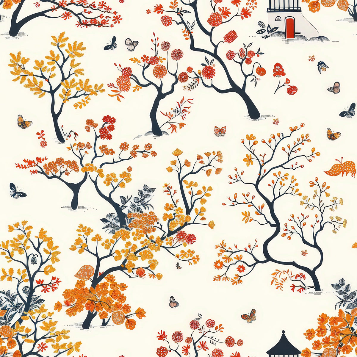 Persimmon Pagoda Pattern 5 Minky Fabric