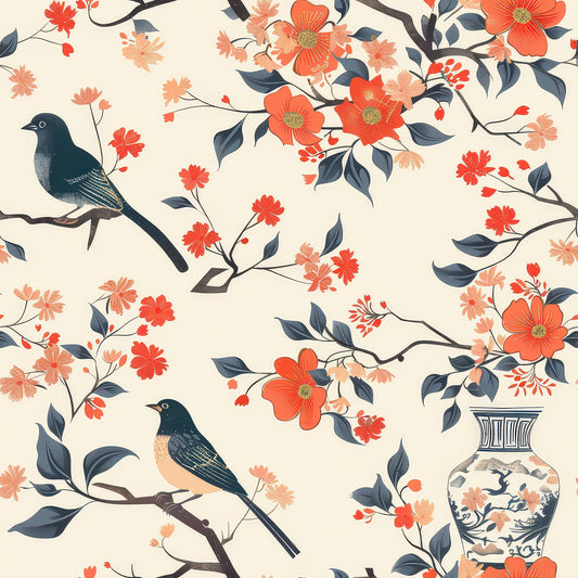 Fall Cottagecore Chinoiserie Pattern 6 Quilting Cotton Fabric