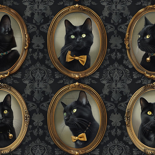 Fancy Feline Portraits Pattern 1 Quilting Cotton Fabric