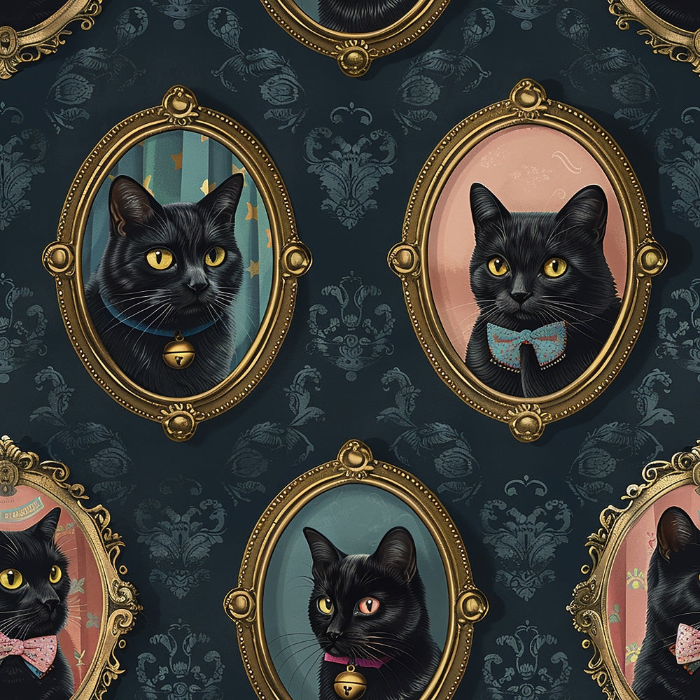 Fancy Feline Portraits Pattern 9 Quilting Cotton Fabric