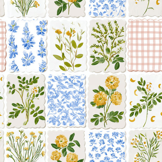 Farmhouse Floral Grid Pattern 1 Quilting Cotton Fabric