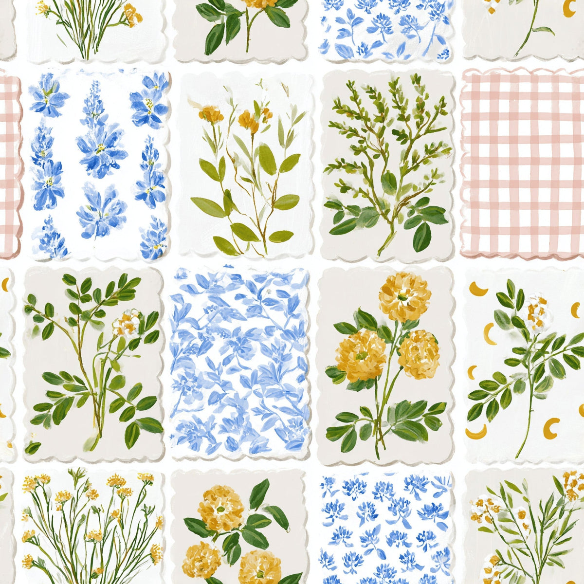 Garden Stamp Patchwork Pattern 1 Minky Fabric