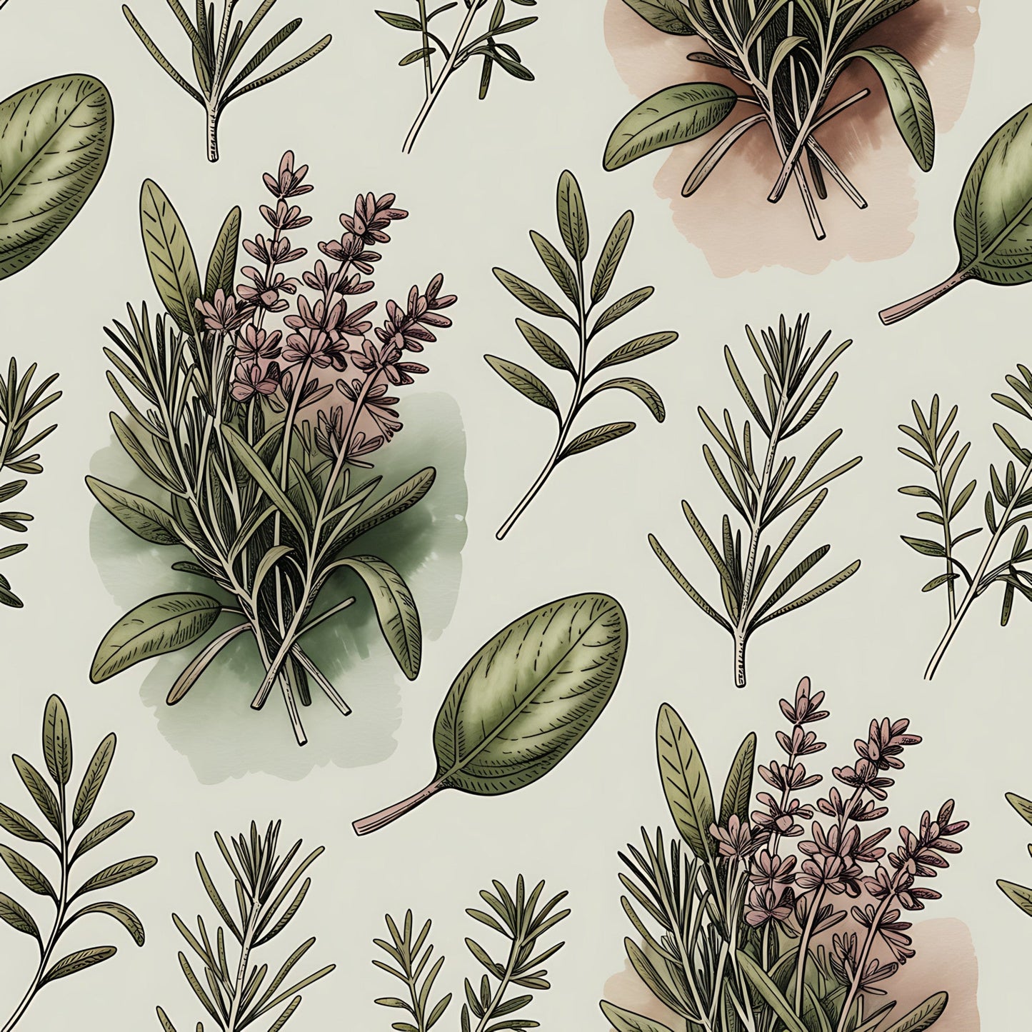 Farmhouse Kitchen Herbs Pattern 23 Quilting Cotton Fabric