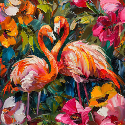 Floral Flamingos Painting Minky Fabric