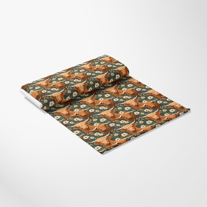 Floral Highland Cows Pattern 10 Quilting Cotton Fabric