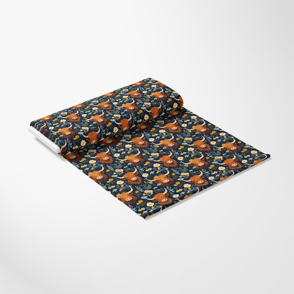 Floral Highland Cows Pattern 2 Quilting Cotton Fabric