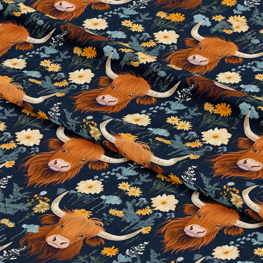 Floral Highland Cows Pattern 2 Quilting Cotton Fabric