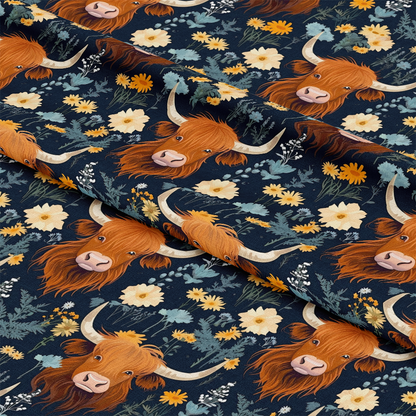 Floral Highland Cows Pattern 2 Quilting Cotton Fabric