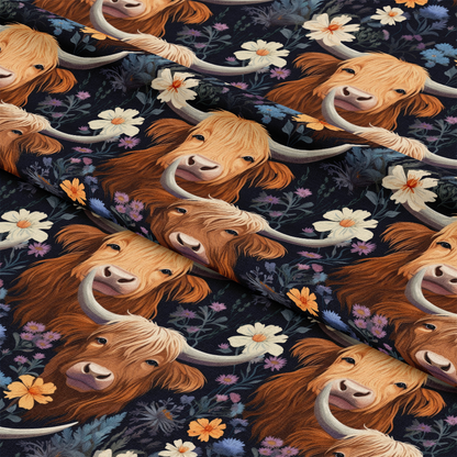 Floral Highland Cows Pattern 3 Quilting Cotton Fabric