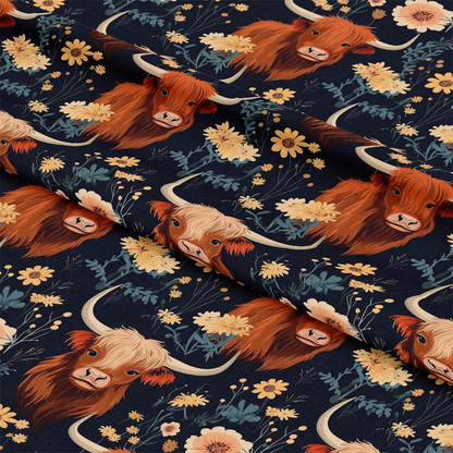 Floral Highland Cows Pattern 5 Quilting Cotton Fabric