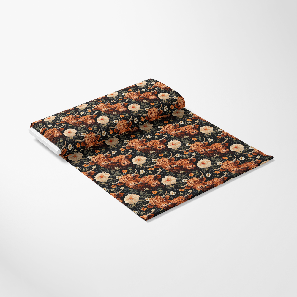 Floral Highland Cows Pattern 8 Quilting Cotton Fabric