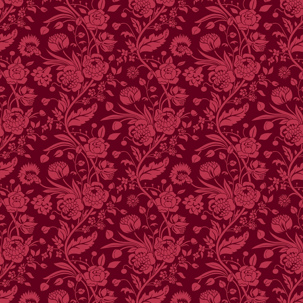 Floral Red on Red Minky Fabric