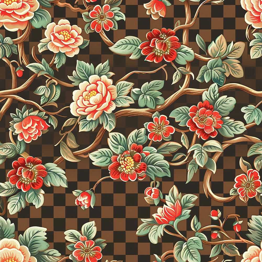 Checkered Blooms Pattern 2 Minky Fabric