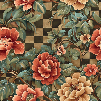 Checkered Blooms Pattern 3 Minky Fabric