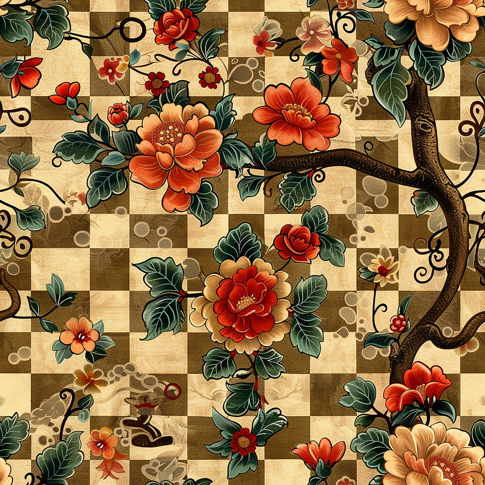 Checkered Blooms Pattern 5 Minky Fabric