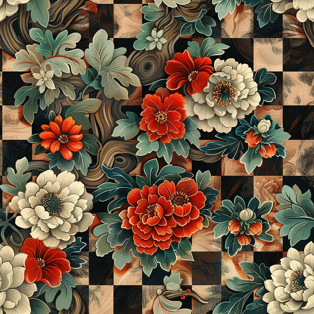 Checkered Blooms Pattern 8 Minky Fabric