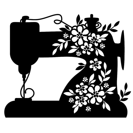 Floral Sewing Machine Fabric Panel featuring a vintage sewing machine silhouette adorned with intricate floral designs.