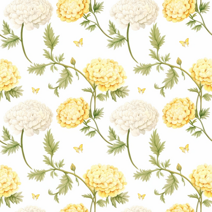 Floral Yellow Cottage Gardens Pattern 1 Quilting Cotton Fabric