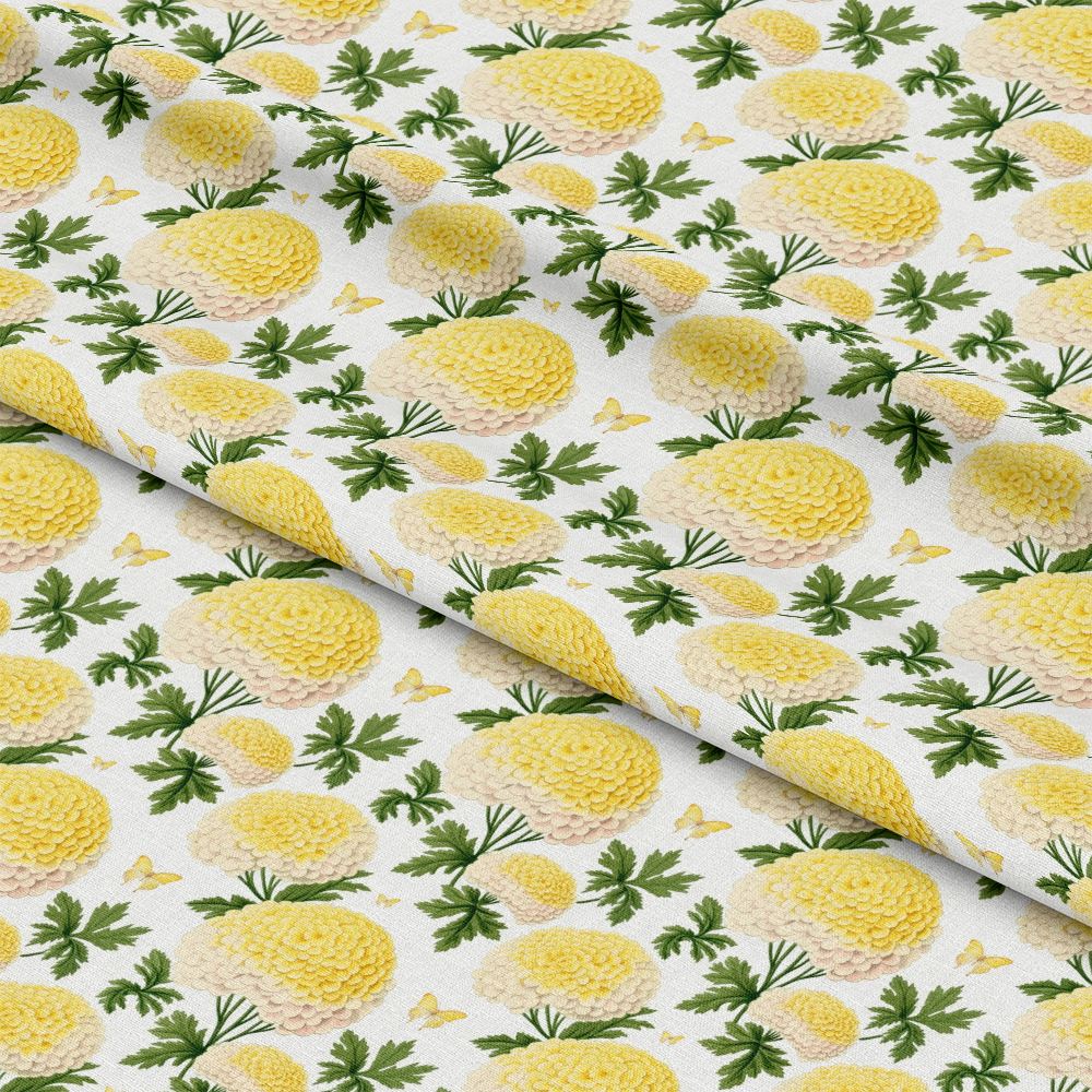 Floral Yellow Cottage Gardens Pattern 11 Quilting Cotton Fabric