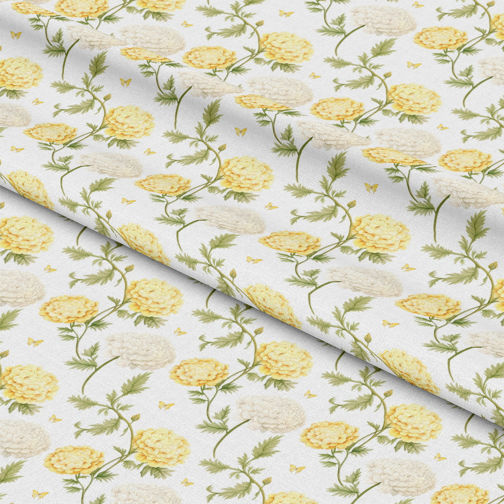 Floral Yellow Cottage Gardens Pattern 1 Quilting Cotton Fabric