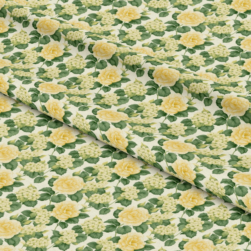Floral Yellow Cottage Gardens Pattern 6 Quilting Cotton Fabric
