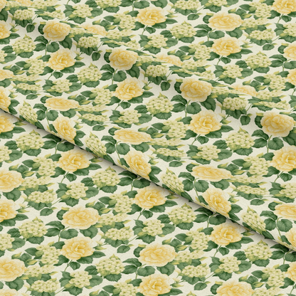 Floral Yellow Cottage Gardens Pattern 6 Quilting Cotton Fabric