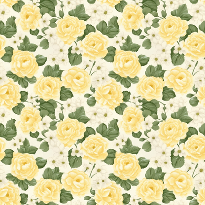 Floral Yellow Cottage Gardens Pattern 8 Quilting Cotton Fabric
