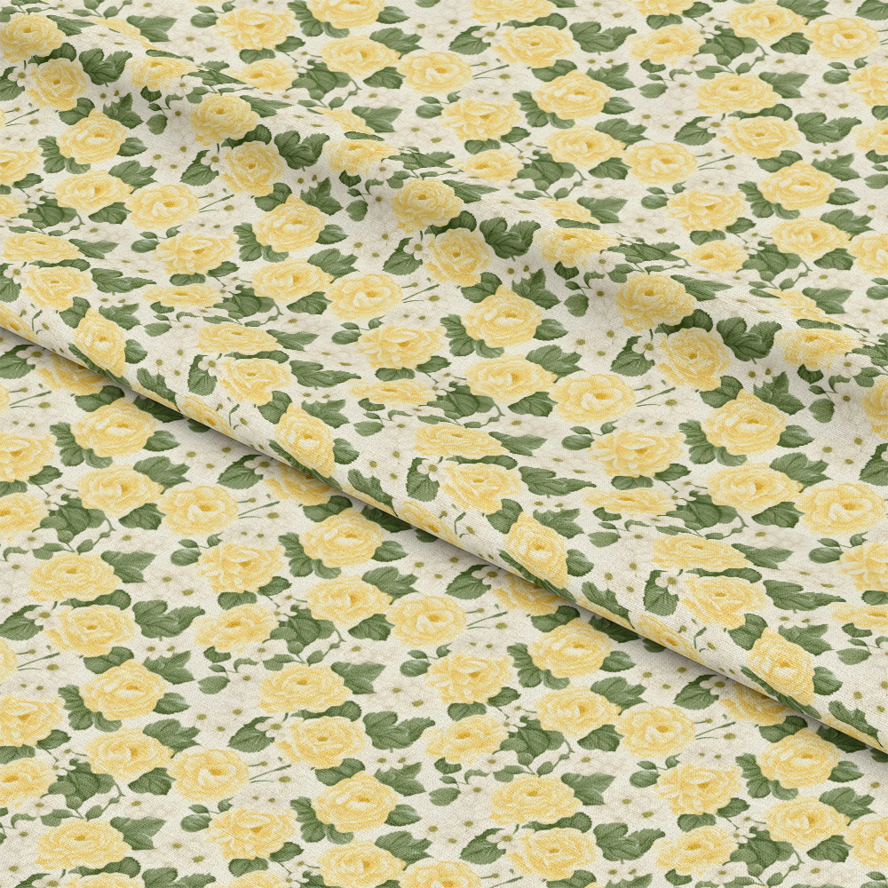 Floral Yellow Cottage Gardens Pattern 8 Quilting Cotton Fabric