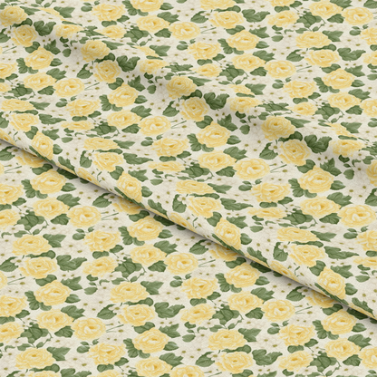 Floral Yellow Cottage Gardens Pattern 8 Quilting Cotton Fabric