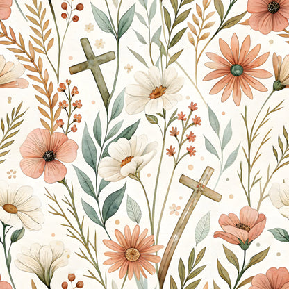 Floral Christian Faith Pattern 6 Quilting Cotton Fabric