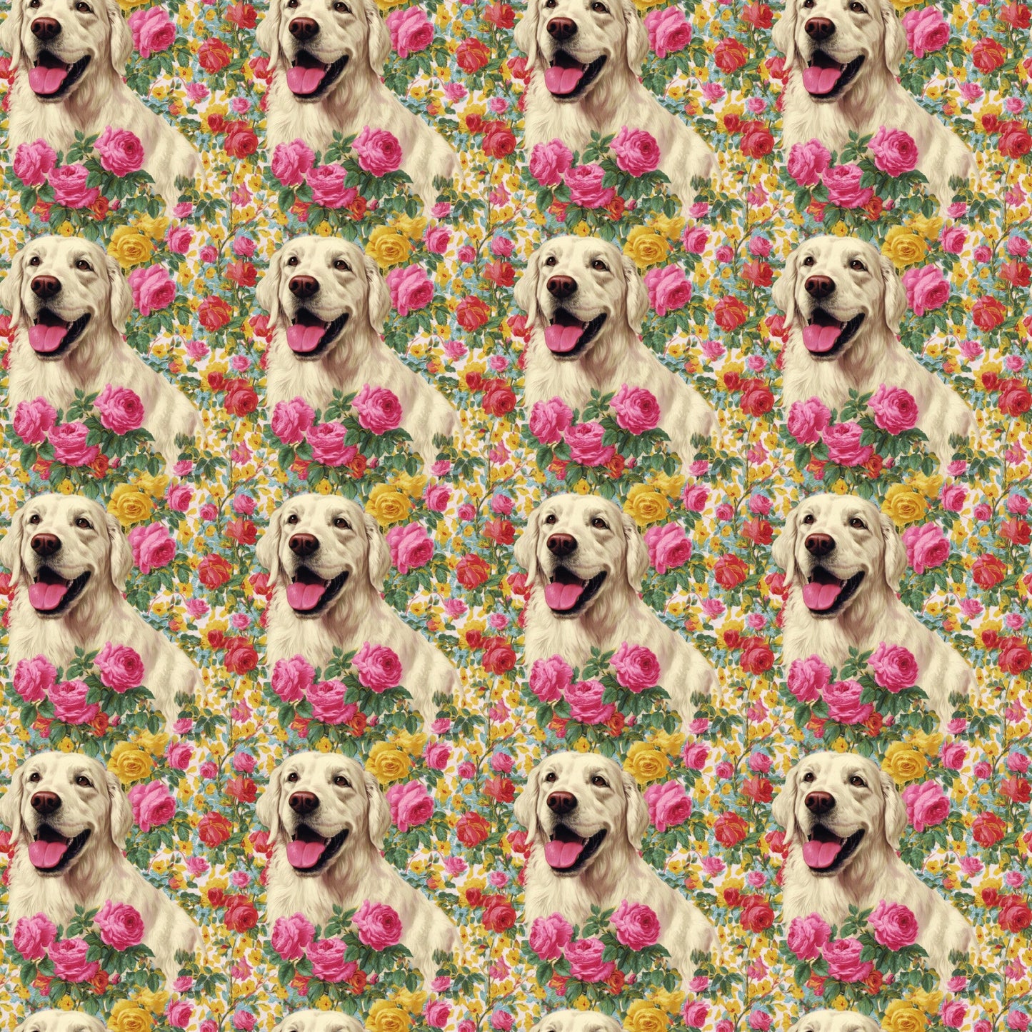 Floral Golden Lab Pattern 1 Quilting Cotton Fabric