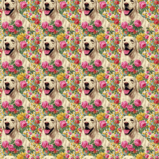Floral Golden Lab Pattern 1 Quilting Cotton Fabric