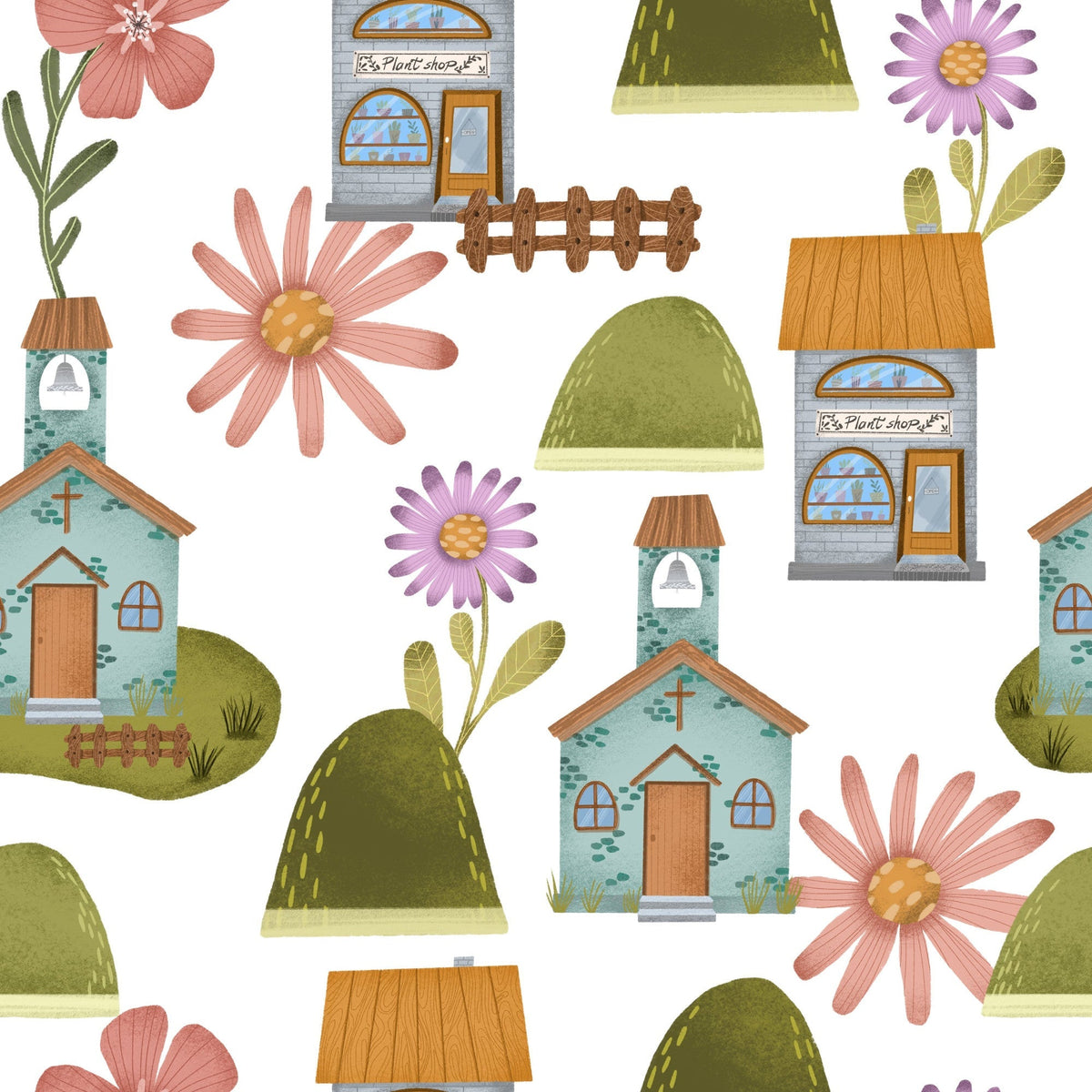 Blossom Village Pattern 2 Minky Fabric