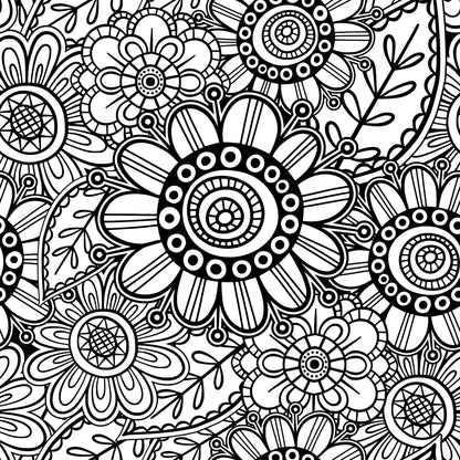 Folk Art Florals Black and White Pattern 2 Quilting Cotton Fabric