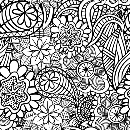 Folk Art Florals Black and White Pattern 4 Quilting Cotton Fabric