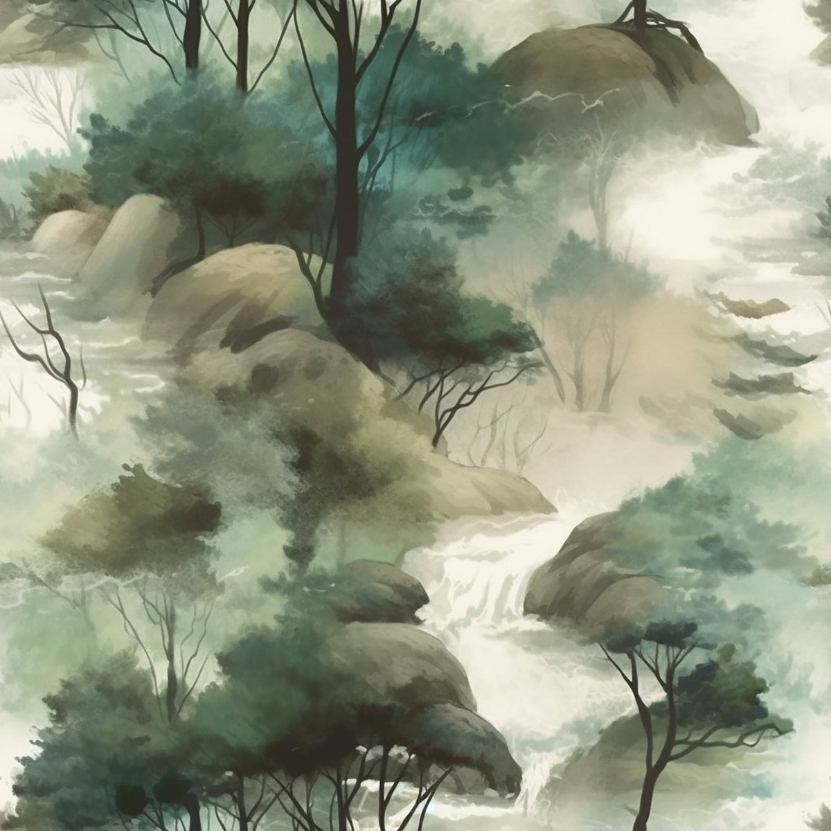 Misty Woodland Brook Pattern 1 Minky Fabric