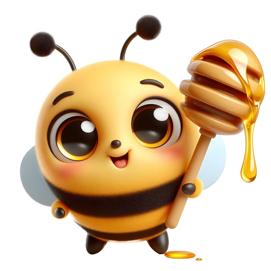 Funny Cartoon Bees Fabric Panel 8 featuring a cute cartoon bee holding honey, printed on premium quilting cotton.