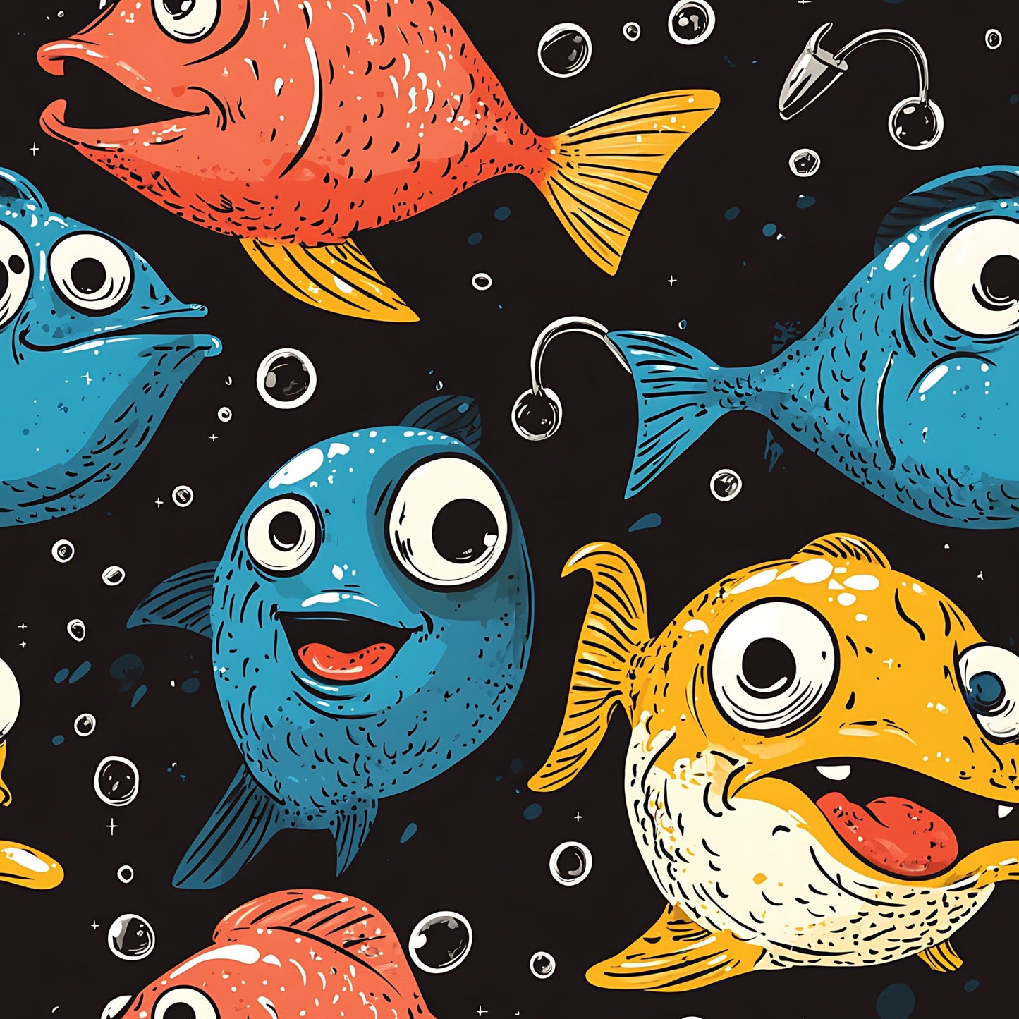 Funny Fish Faces Pattern 18 Quilting Cotton Fabric