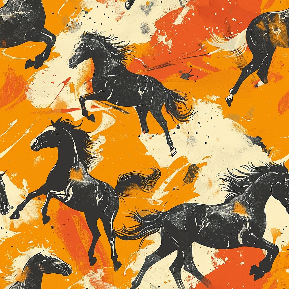 Painted Mustangs Pattern 3 Minky Fabric