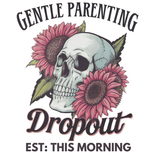 Gentle Parenting Dropout Fabric Panel featuring a skull and sunflowers printed on premium quilting cotton.