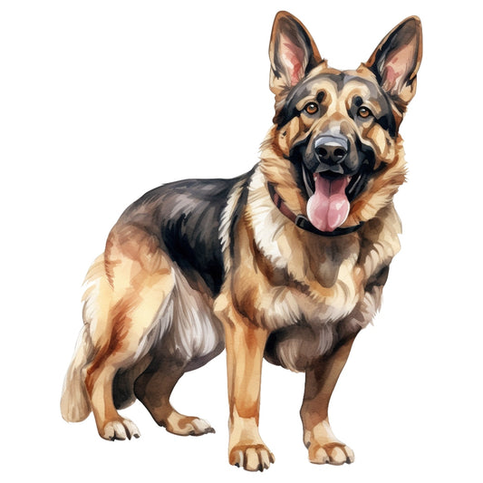 German Shepherd Fabric Panel featuring a detailed, lifelike illustration of a happy German Shepherd dog standing proudly.
